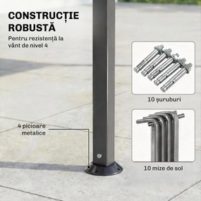 Outsunny Foișor de Grădină 3.2x3.2 m cu Acoperiș Extensibil, Foișor de Exterior cu Acoperiș Dublu Ventilat, Găuri de Drenaj, Cadru Metalic, pentru Grădină, Balcon, Petreceri, Terasă, UV30+, Gri Închis | Aosom Romania