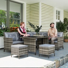 Outsunny Set mobilier grădină din ratan PE, pentru 5 persoane, perne detașabile, Gri, Maro | Aosom Romania