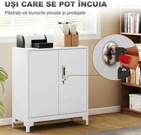 HOMCOM Mobilier de birou cu 3 rafturi, 2 uși și chei, 80x35x91 cm, Alb | Aosom Romania