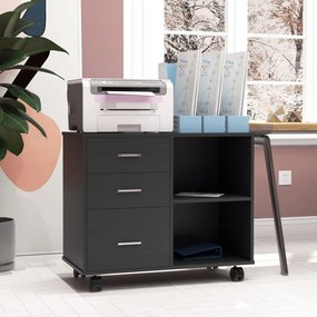 HOMCOM Suport pentru imprimantă, mobilier de birou cu 3 sertare + 2 rafturi + blat mare din particule de panou negru | Aosom Romania