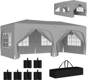 Outsunny Tonelă pliabilă 3 x 6 m Pop-Up, UPF50+ Înălțime reglabilă, cu sac de transport și saci de nisip, gri deschis | Aosom Romania