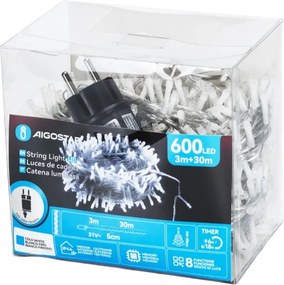 Aigostar - LED ghirlandă de Crăciun pentru exterior, 600 LED / 8 funcții, 33 m, IP44, alb rece