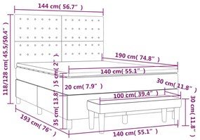 Pat box spring cu saltea, gri inchis, 140x190 cm, catifea Morke gra, 140 x 190 cm, Nasturi de tapiterie