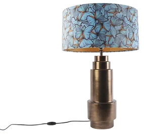 Lampă de masă bronz cu abajur din catifea cu fluture 50 cm - Bruut