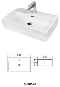 Lavoar pe blat Fluminia, Pluto 60, dreptunghiular, 60 x 35 cm, alb