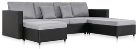 287216 vidaXL Canapea extensibilă cu 4 locuri, negru, piele ecologică