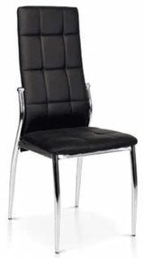 Scaun Emera, structura metalica argintie, piele ecologica - NEGRU