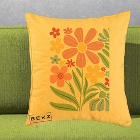 Perna Decorativa Flori Grafice Roz Pastel, 40x40 cm, Galben, Husa Detasabila, Perna Inclusa, BEKZ®
