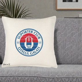 Perna Personalizata Otelul Galati Suporter Club 1964, 40x40 cm, Crem Reliefat, Husa Detasabila, Perna Inclusa, BEKZ®