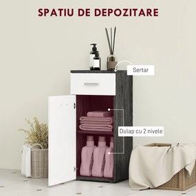 kleankin Dulap Baie din Lemn cu Sertar și Rafturi, Design Alb și Negru | Aosom Romania