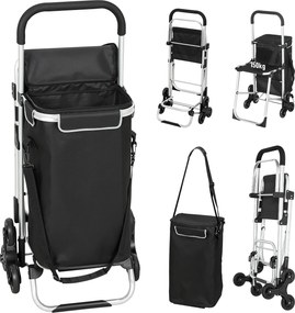 HOMCOM Cărucior de Cumpărături cu Geantă Impermeabilă de 40L, 46x59.5x97 cm, Negru și Argintiu | Aosom Romania