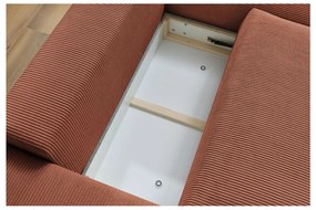 Colțar teracotă extensibil/cu spațiu de depozitare cu tapițerie din catifea reiată Voltaire – Bobochic Paris