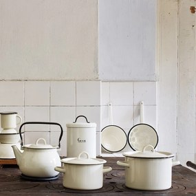 Oală de bucătărie vintage din oțel emailat, 3L, alb offwhite, Ø18×H17,5 cm, „Emil's Enamel"