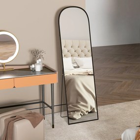HOMCOM Oglindă de Podea și Perete Modernă din Aliaj de Aluminiu cu Suport Pliabil, 50x170 cm, Neagră | Aosom Romania