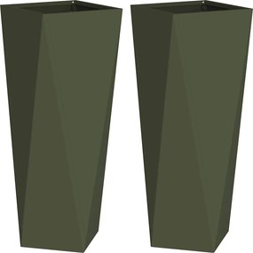 vidaXL Jardinieră 2 pcs Verde măsliniu 30 x 30 x 75 cm Oțel