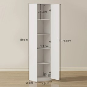 HOMCOM Dulap de Bucătărie Înalt Slim 180 cm, Mobilier cu 5 Rafturi și Ușă Soft Close, Anti-Răsturnare, Rafturi Reglabile, Mobilier Modern pentru Bucătărie, Alb | Aosom Romania
