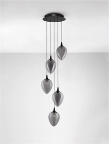 Lustra moderna cu 5 pendule LED, Metal, Sticla, Fumuriu, Nali