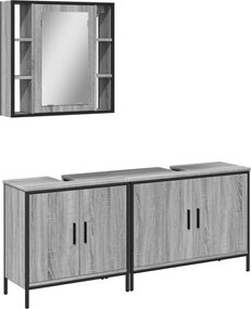 vidaXL Set dulapuri de baie, 3 piese, gri sonoma, lemn prelucrat