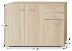 Comoda 1-3T2S, stejar sonoma, TAMPA