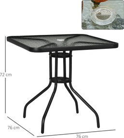 Outsunny Masă de grădină detașabilă metal 76x76 cm rezistentă la intemperii masă pentru balcon cu orificiu pentru umbrelă, antiderapant Negru | Aosom Romania