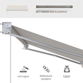 Outsunny Copertină Manuală pentru Soare, Cadru din Aluminiu și Poliester, Protecție UV, 200x295 cm, Alb Crem | Aosom Romania
