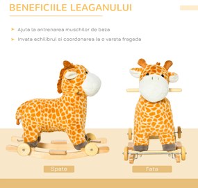 HOMCOM Girafă Balansoar, Leagăn pentru Copii 3-6 Ani, Jucărie Educativă, 63x38x63cm | Aosom Romania