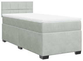 3286198 vidaXL Pat box spring cu saltea, gri deschis, 90x190 cm, catifea