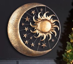 Decoratiune perete relief, SUN, MOON AND STARS, metal, 71 cm