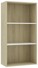 800977 vidaXL Bibliotecă cu 3 rafturi alb/sonoma 60x30x114 cm, lemn prelucrat