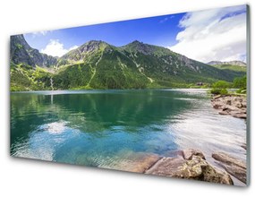 Tablouri acrilice Mountain Lake Peisaj Gri Verde Albastru