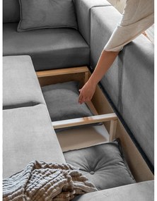 Colțar gri extensibil cu tapițerie din catifea reiată (colț stânga) Lazy Lukka – Miuform