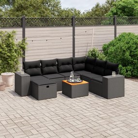 3265185 vidaXL Set mobilier de grădină cu perne, 8 piese, negru, poliratan