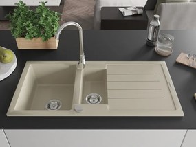 Mexen Andres chiuvetă granitică cu 1,5 compartimente și scurgător 1000 x 500 mm, bej, sifon crom - 6515101510-69