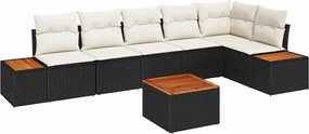 vidaXL Set de canapele pentru grădină cu pernă 7 pcs Negru Rattan poli
