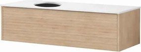 Set dulap baza suspendat KolpaSan Orphia canelat 1 sertar 120 cm finisaj acacia cu blat Kerrock