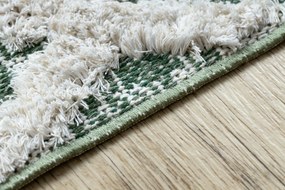 Covor ECO SISAL BOHO MOROC Etno Zig zag 22319 franjuri - două niveluri de lână verde / cremă, covor reciclat