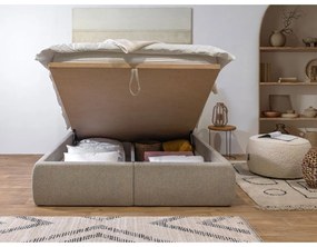 Pat matrimonial bej tapițat cu spațiu de depozitare cu somieră 160x200 cm Garance – Bobochic Paris