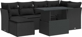 vidaXL Set canapele de grădină cu perne, 7 piese, negru, poliratan