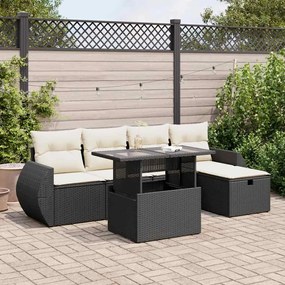 3327886 vidaXL Set mobilier de grădină cu perne, 6 piese, negru, poliratan