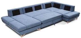 Colțar extensibil tapițat cu spațiu de depozitare în U AVESTA, albastru