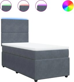 vidaXL Pat box spring cu saltea, gri închis, 90x190 cm, catifea