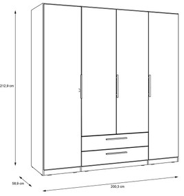 Dulap MARO cu oglindă, 200 x 213 cm, finisaj stejar artisan