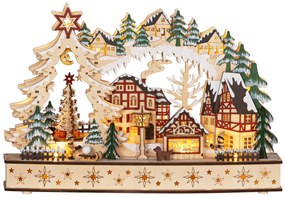 HOMCOM Sat de Crăciun în ținutul de iarnă, 20 LED-uri, multistrat, lemn natural, 45 x 12 x 30 cm | Aosom Romania