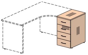 Container Impress 40,6 x 60 cm - 4 sertare (pentru masa Impress 76 cm), nuc inchis