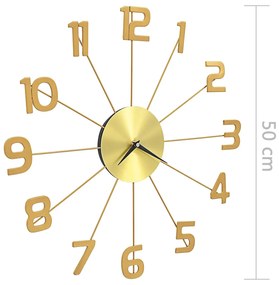 Ceas de perete, auriu, 50 cm, metal Auriu, 50 cm