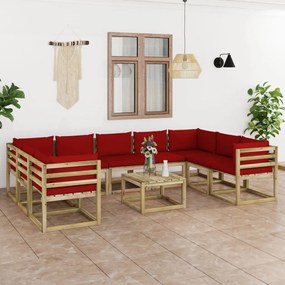 3065224 vidaXL Set mobilier de grădină cu perne, 10 piese, lemn de pin tratat