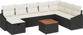 vidaXL Set de canapele pentru grădină cu pernă 9 pcs Negru Rattan poli