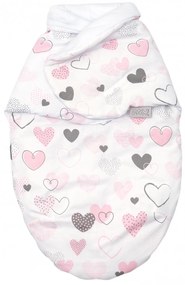Sistem de infasare Baby swaddle Inimioare Bumbac Alb, Amy, 72x60 cm