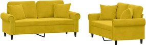 vidaXL Set de canapele cu perne, 2 piese, galben, catifea