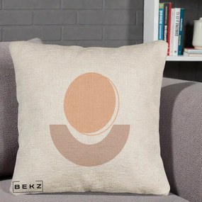 Perna Decorativa Geometric Boho Luna si Disc, 40x40 cm, Bej Canapea, Husa Detasabila, Perna Inclusa, BEKZ®